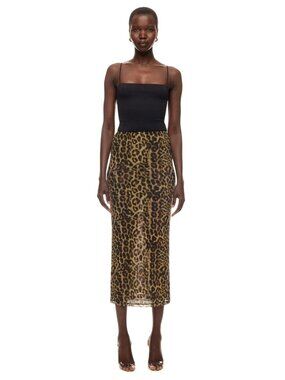 Ronny Kobo x RTR Leopard Print Mesh Skirt in Small Womens Midi